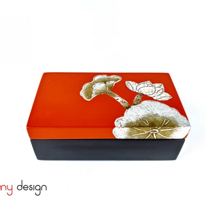 Orange rectangular box with hand-painted lotus 8*14*H5cm 